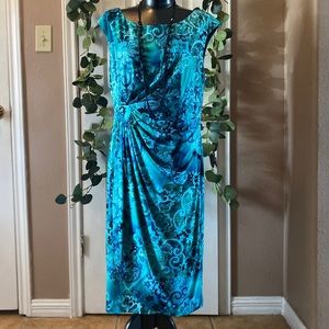 Blue and Turquoise Waist Trimming Dress